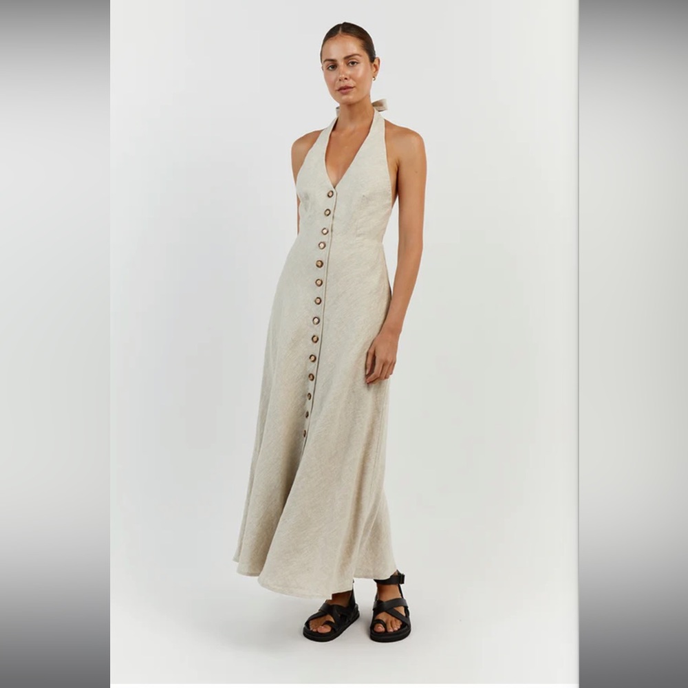 LOGAN NATURAL LINEN MIDI DRESS